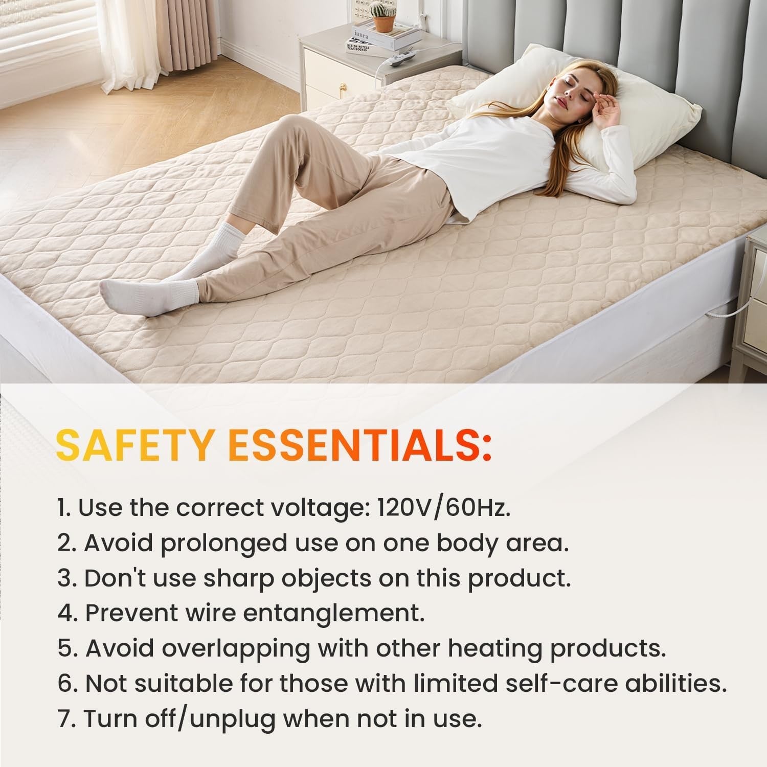 Electric Heated Underblanket Double 150x200cm Dual Control 10 Heat Light Brown