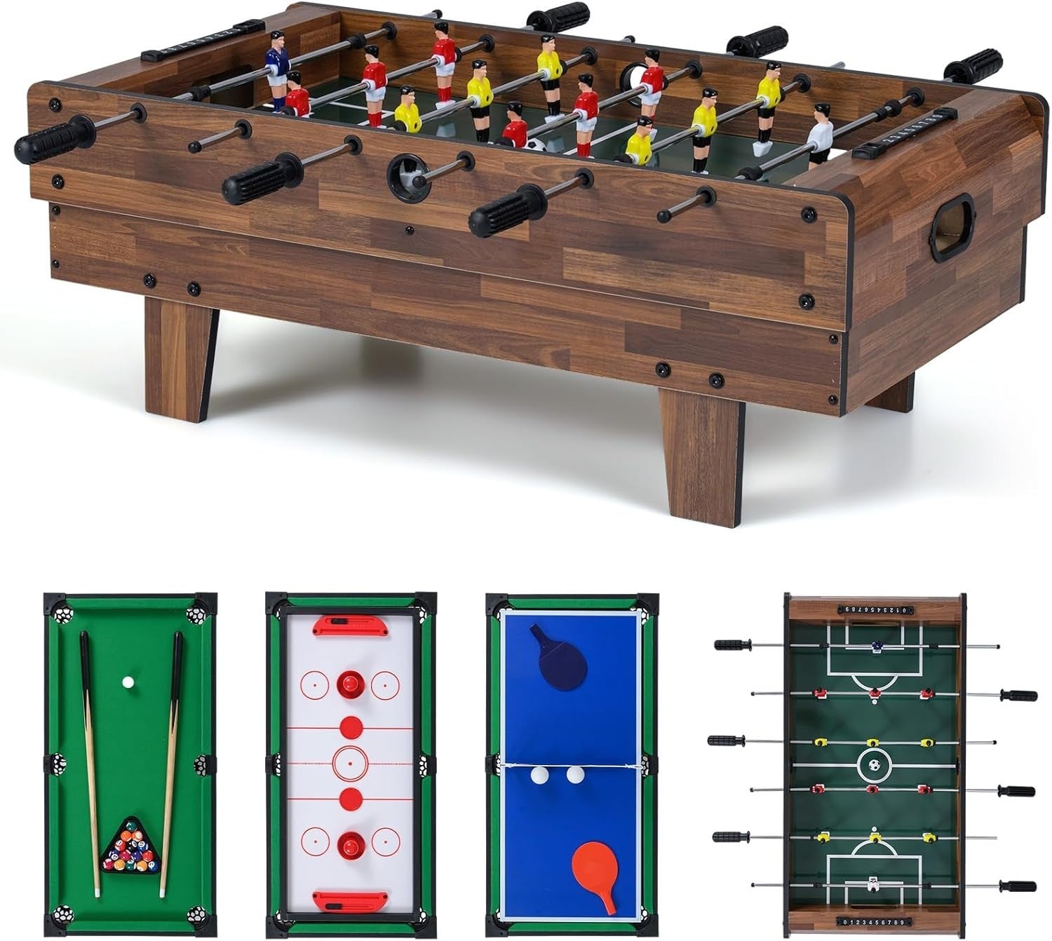 Wooden 4 in 1 Games Table Football Air Hockey Pool Table Tennis