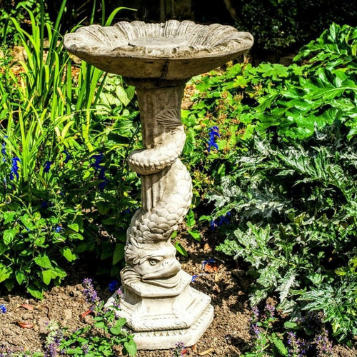 Tall Serpent Stone Bird Bath | Handcrafted 50kg Garden Ornament Sculpture