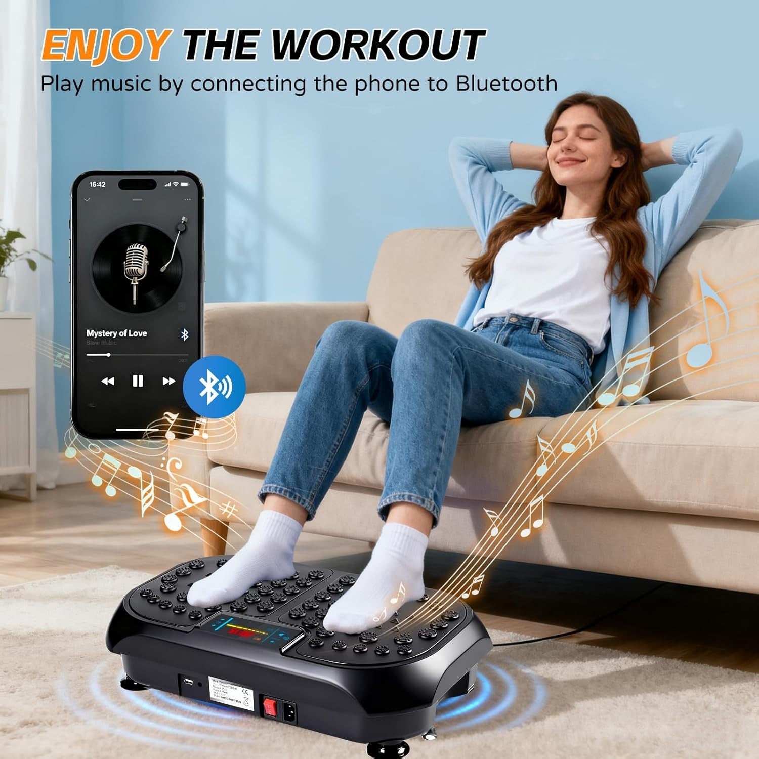 Black Whole Body Vibration Fitness Platform 120 Levels Bluetooth Home Gym