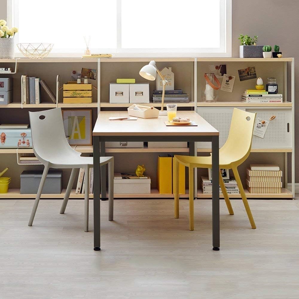 Teak & Black Computer Desk 100x60cm Modern Writing Table for Home Office