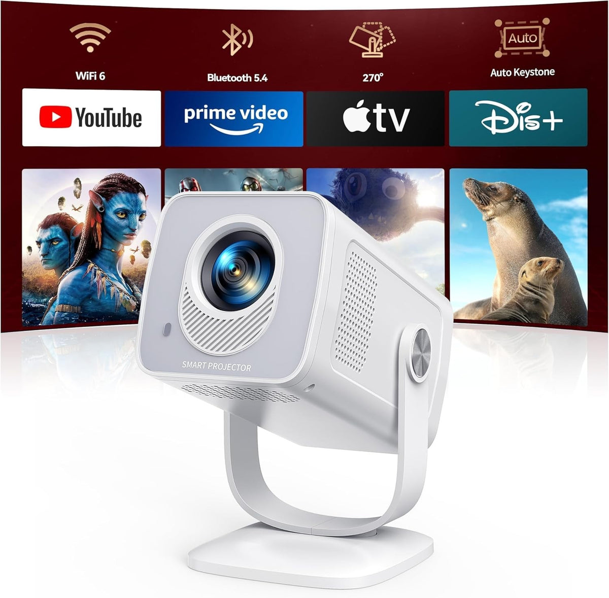 Android 13 Mini Smart Projector 4K Support WiFi 6 Bluetooth Short Throw
