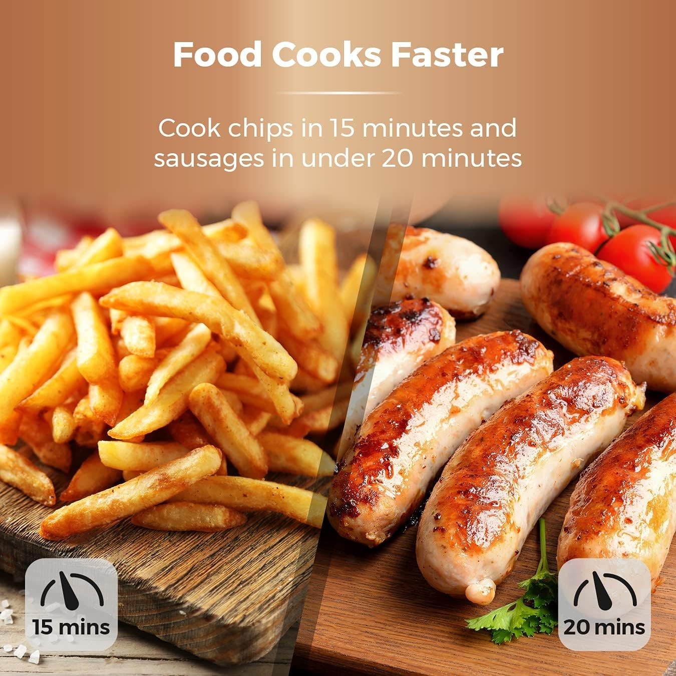11L Digital Air Fryer Oven 5-in-1 Rapid Cook Rotisserie 2000W Rose Gold