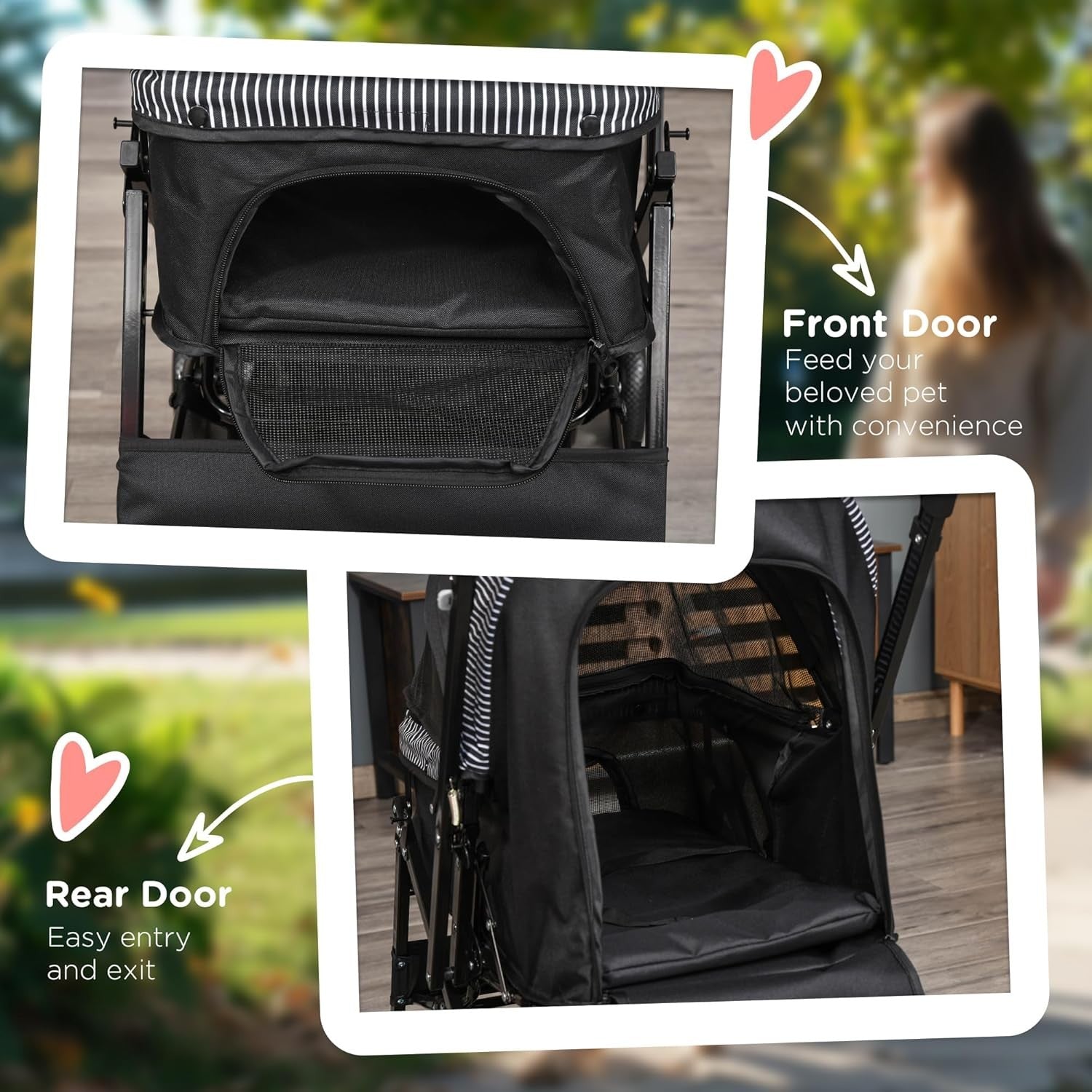 Foldable Dog Stroller Pushchair for Small Dogs 4 Wheels Canopy Brake