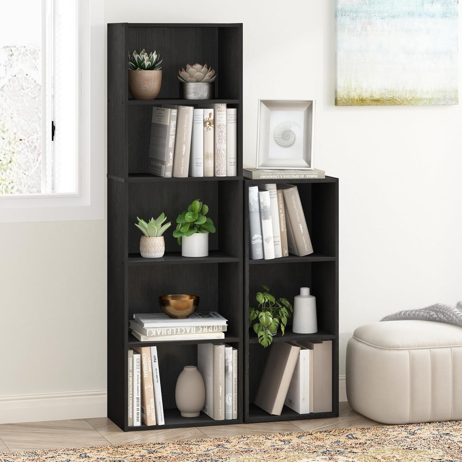 5 Tier Reversible Bookcase Storage Open Shelf Compact Organizer Bookshelf Black