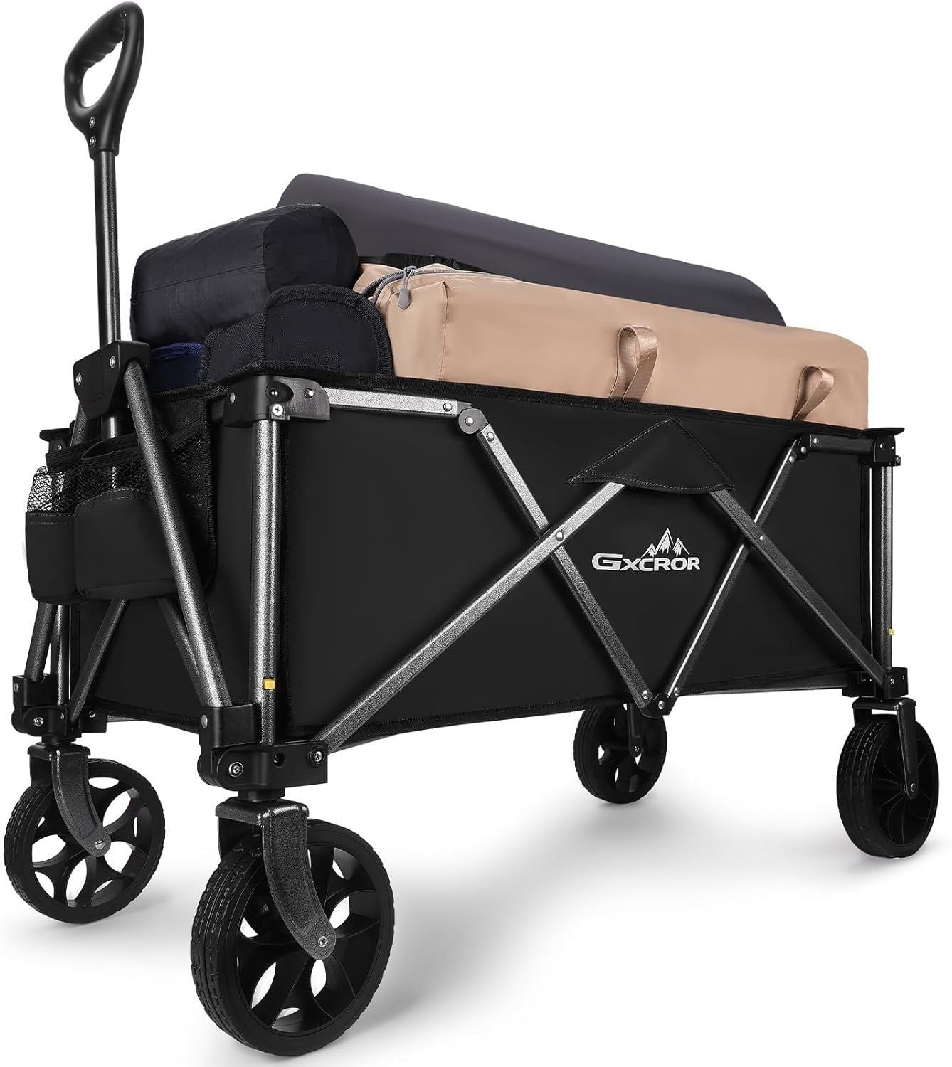 Black Heavy Duty Folding Camping Wagon 120L All-Terrain Festival Trolley 100kg