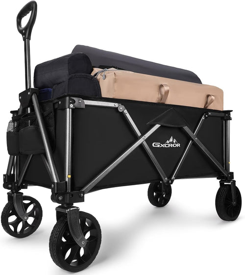 Black Heavy Duty Folding Camping Wagon 120L All-Terrain Festival Trolley 100kg