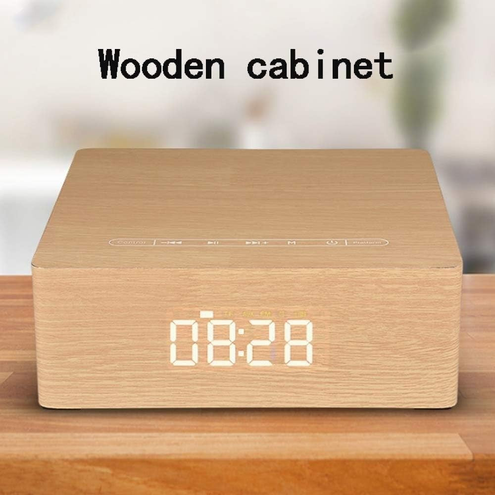 Wooden Bluetooth Alarm Clock Speaker LED Display Snooze Bedside Brown