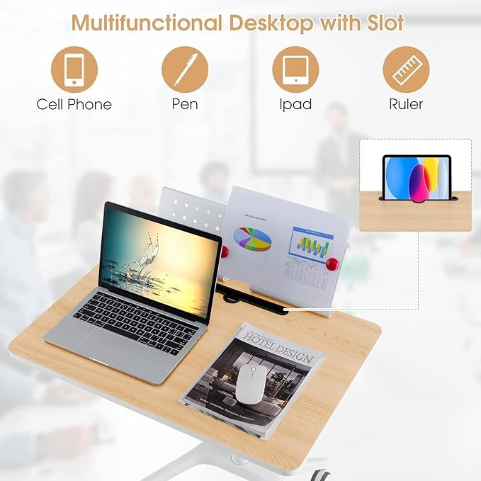 Height Adjustable Standing Desk Mobile Laptop Table Sit Stand Wheels