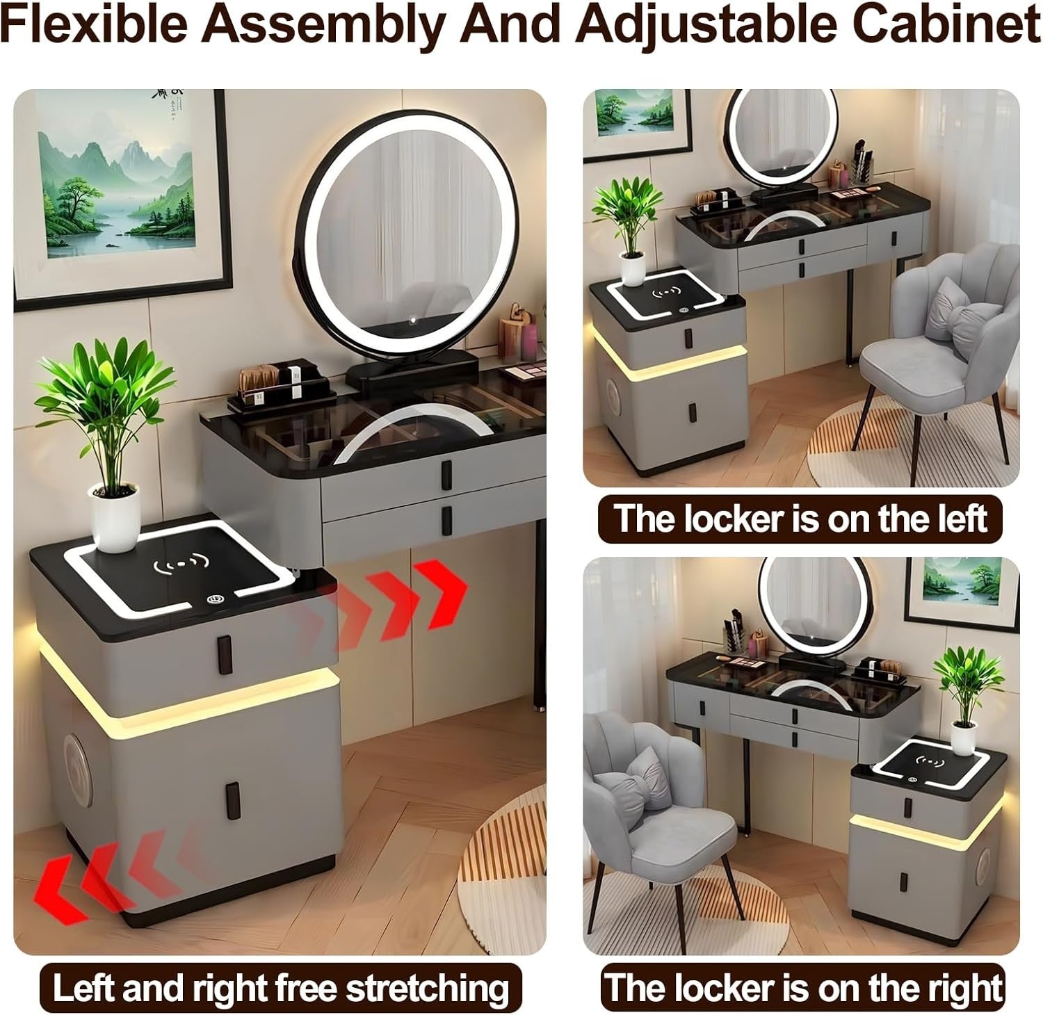 Modern Vanity Makeup Dressing Table Desk 3-Colour LED Mirror Storage Grey-Black