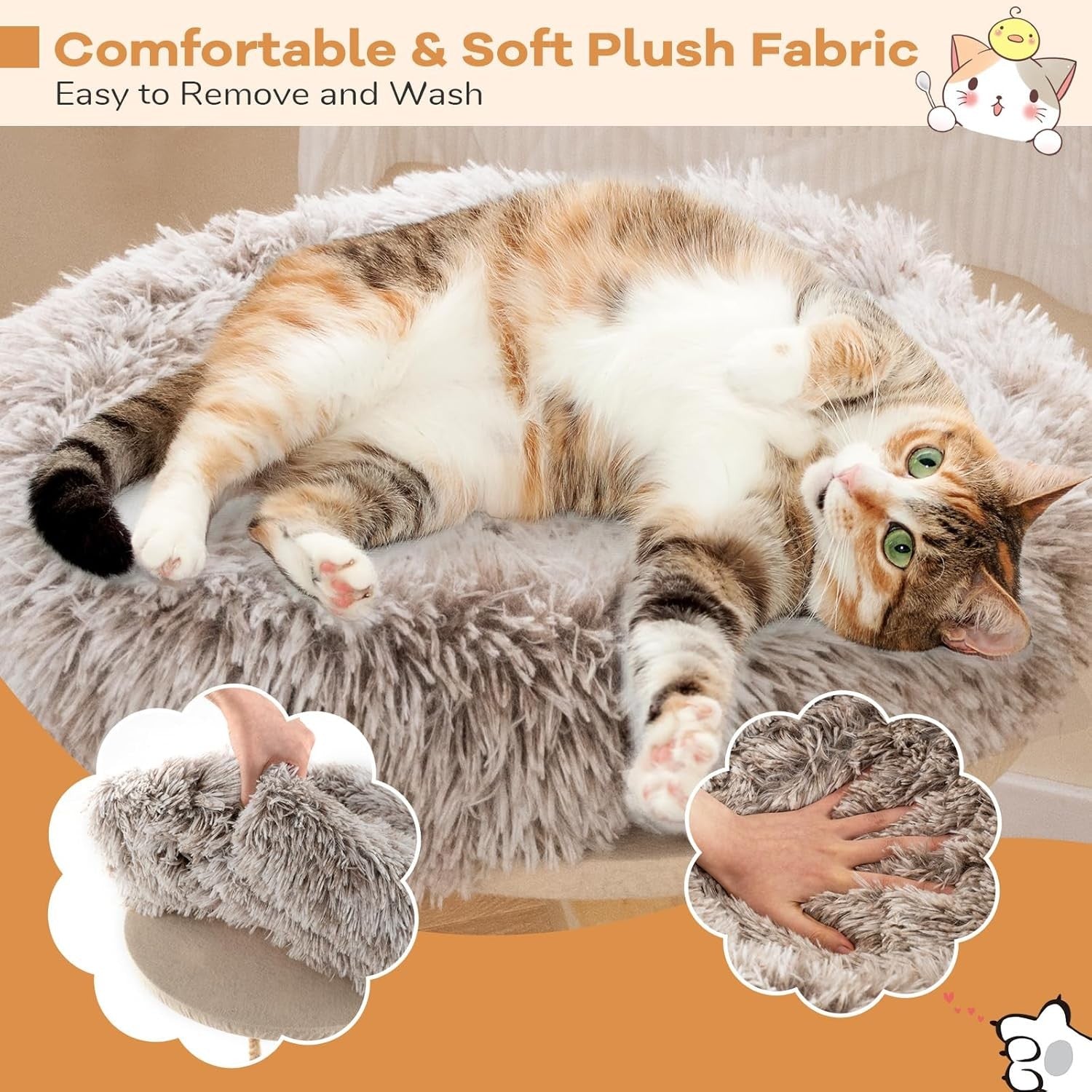 Solid Wood Cat Tree Grey Plush 90cm Multi Level Scratching Post Indoor