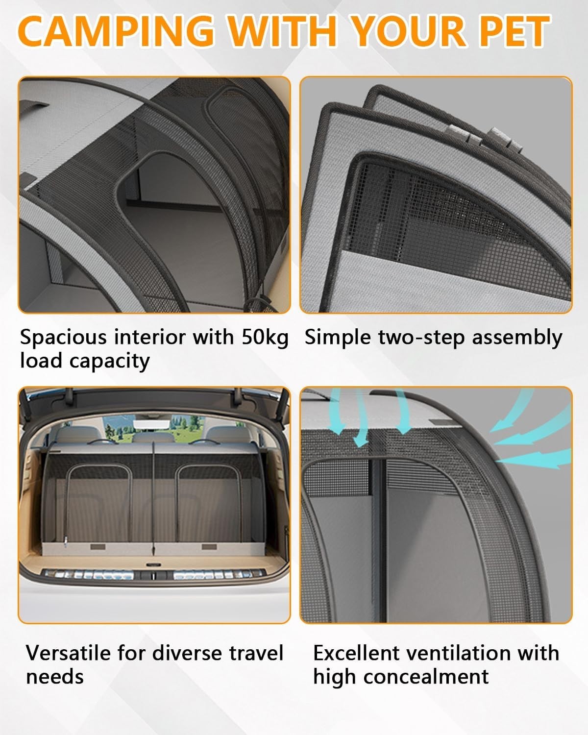 Large Pet Travel Carrier Foldable Dog Cat Crate 2 Pets Car Back Seat