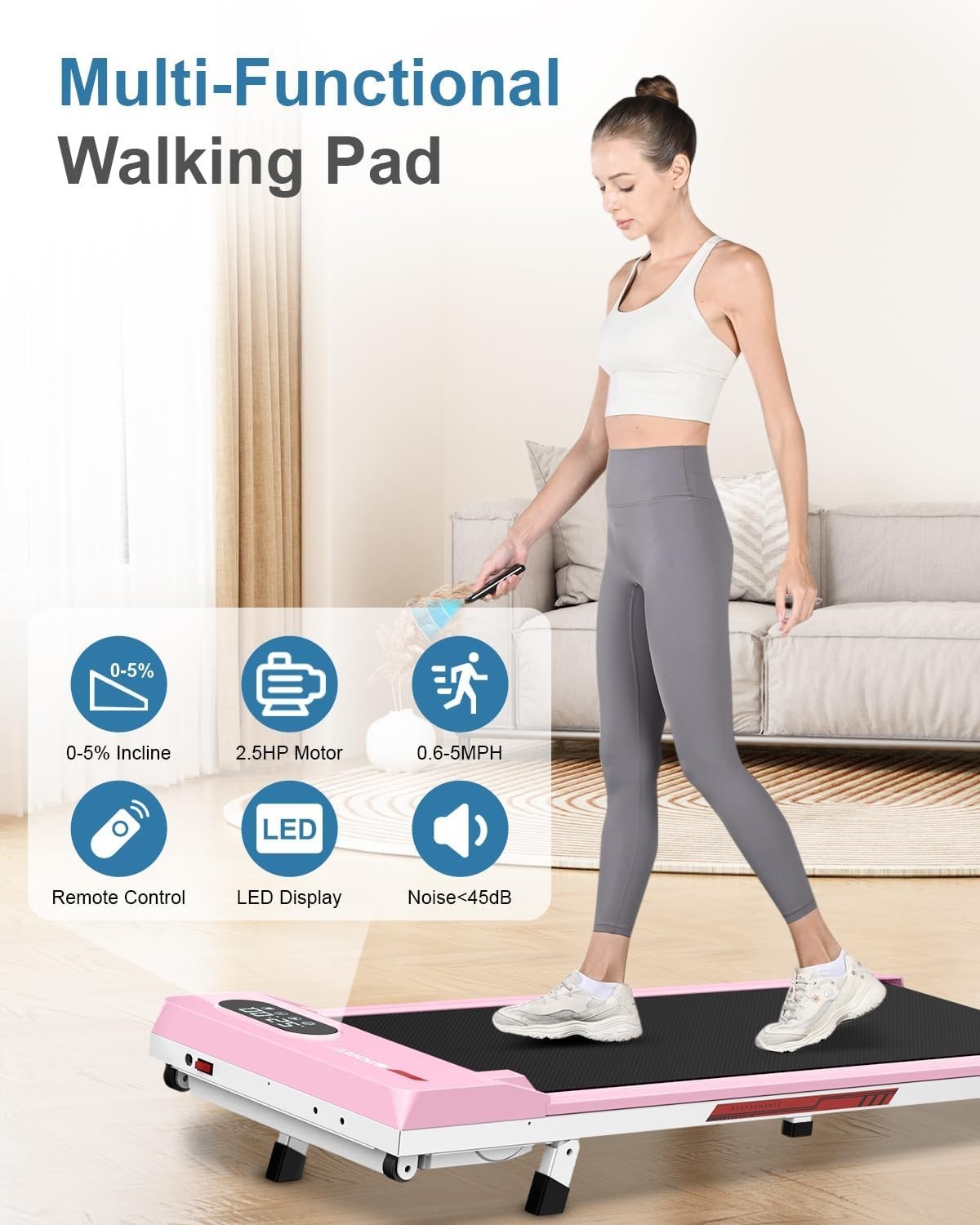 Portable Under Desk Treadmill with Incline, 8km/h Quiet Home Walking Pad