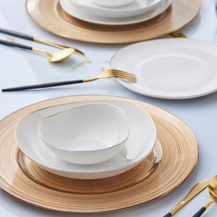 12pc Porcelain Dinner Set White Gold Plates Bowls Modern Tableware