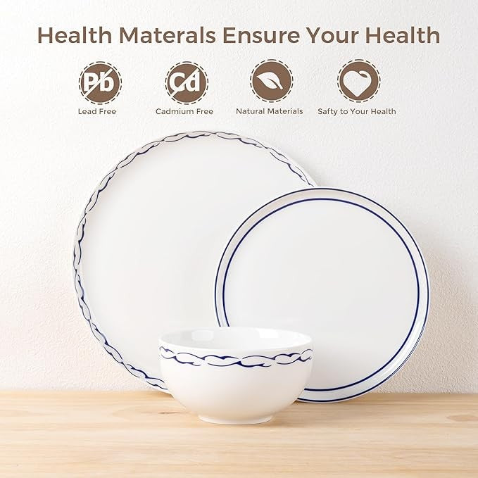 12pc Porcelain Dinnerware Set Plates Bowls Reactive Glaze Service for 4