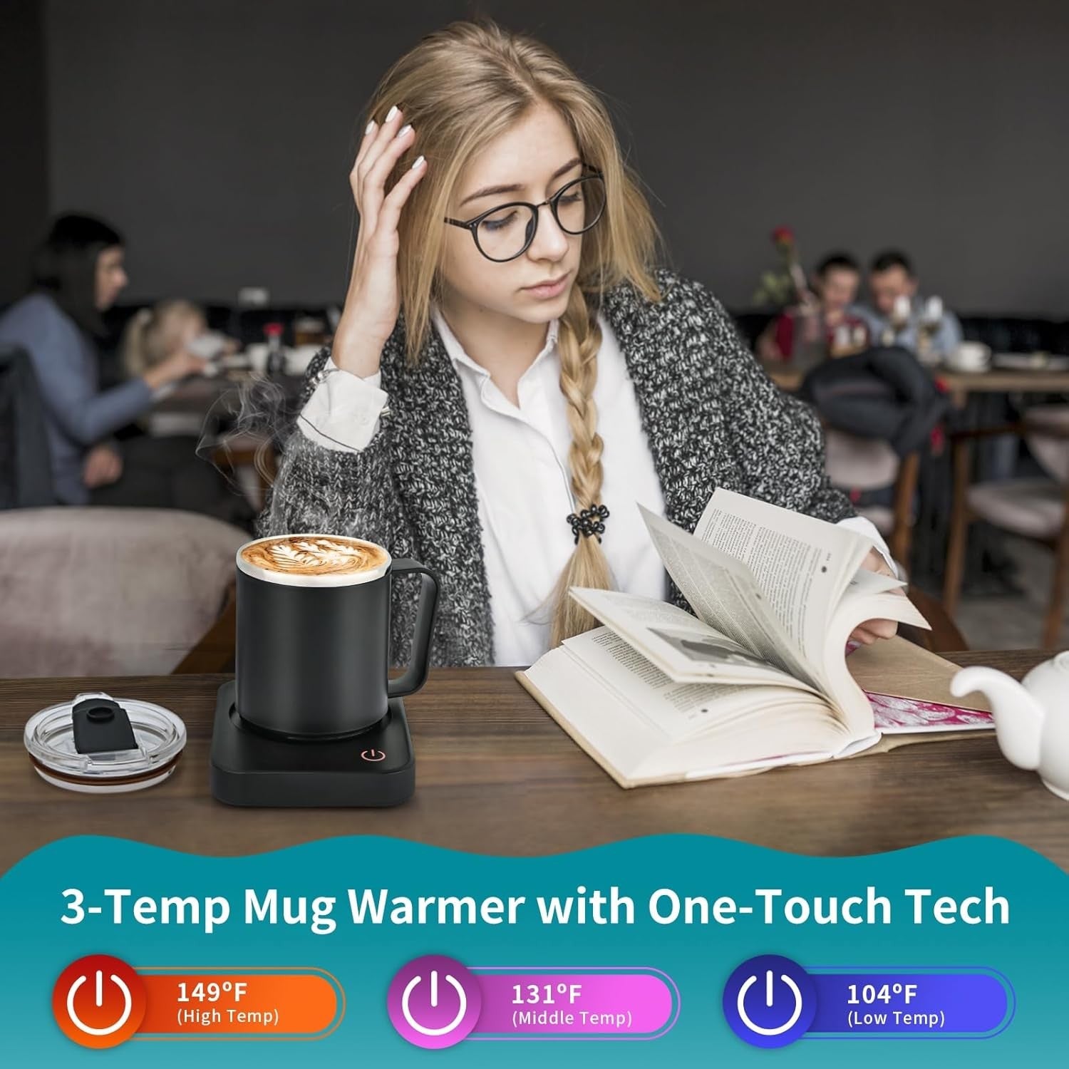 Black Coffee Mug Warmer & 15oz Stainless Steel Mug Set