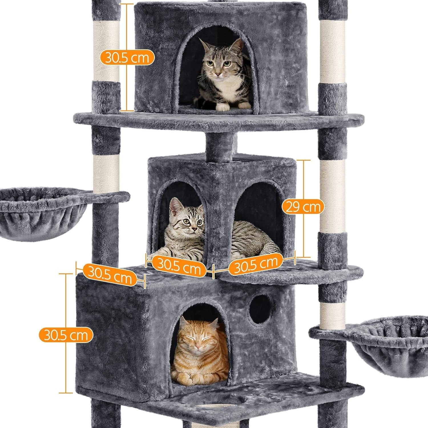 194cm Dark Grey Cat Tree Tower with Condos Baskets Scratching Posts