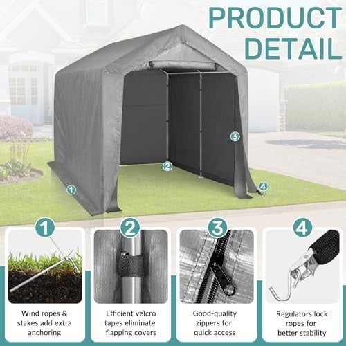 Outdoor Storage Shed Tent 8x8FT Waterproof PE Shelter with Steel Frame & Door