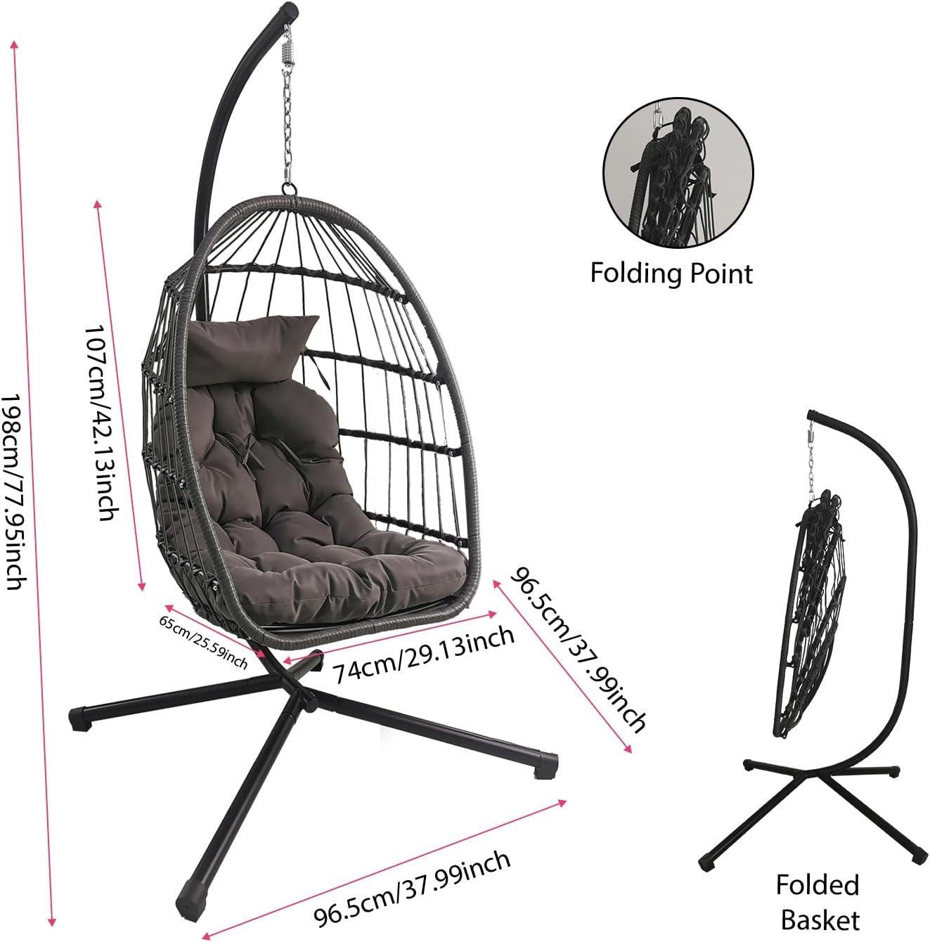 Foldable Rattan Hanging Egg Chair with Stand | Indoor Outdoor Swing Seat