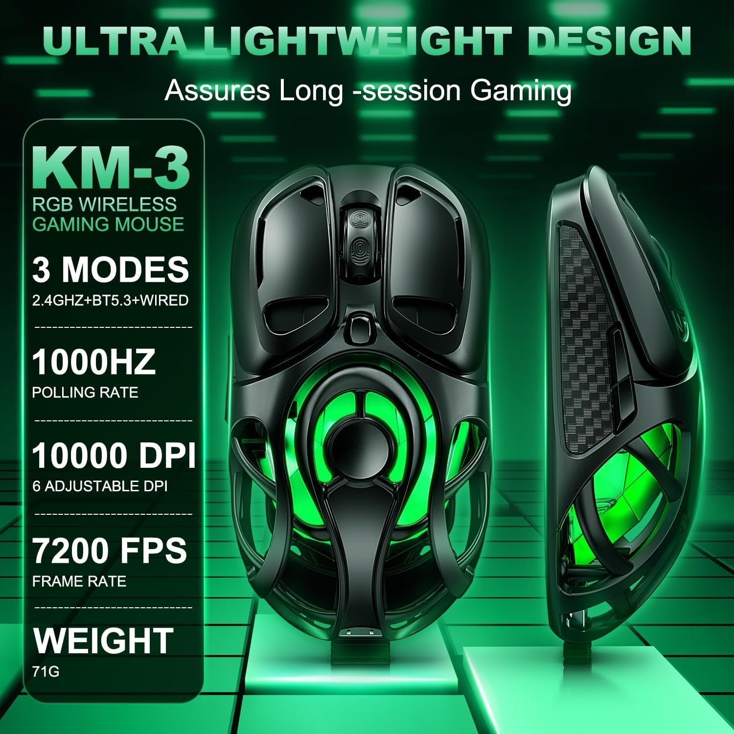 RGB Wireless Gaming Mouse 10000 DPI Tri-Mode 60H Battery