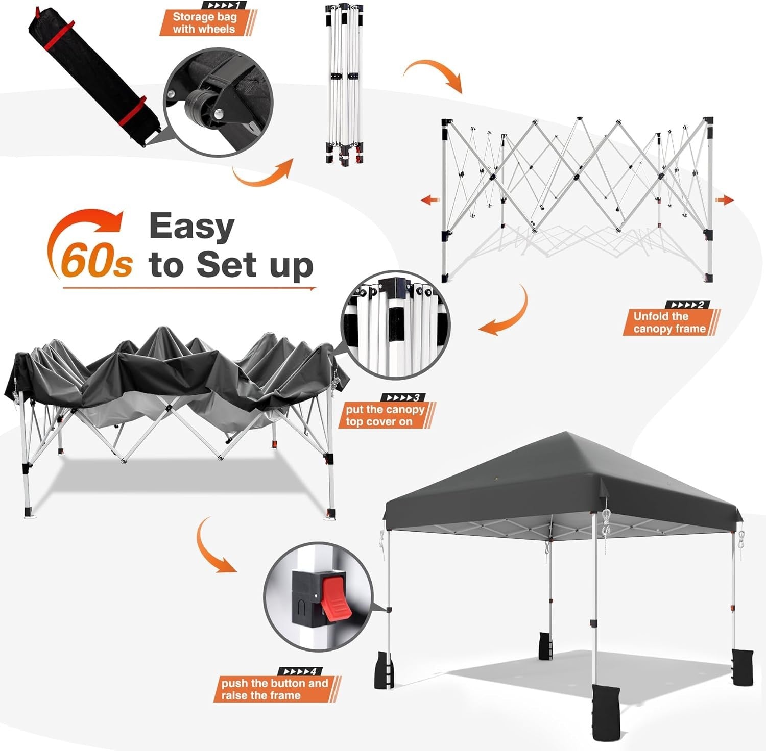 3x3M Dark Grey Pop Up Gazebo Waterproof Windproof Garden Camping Tent