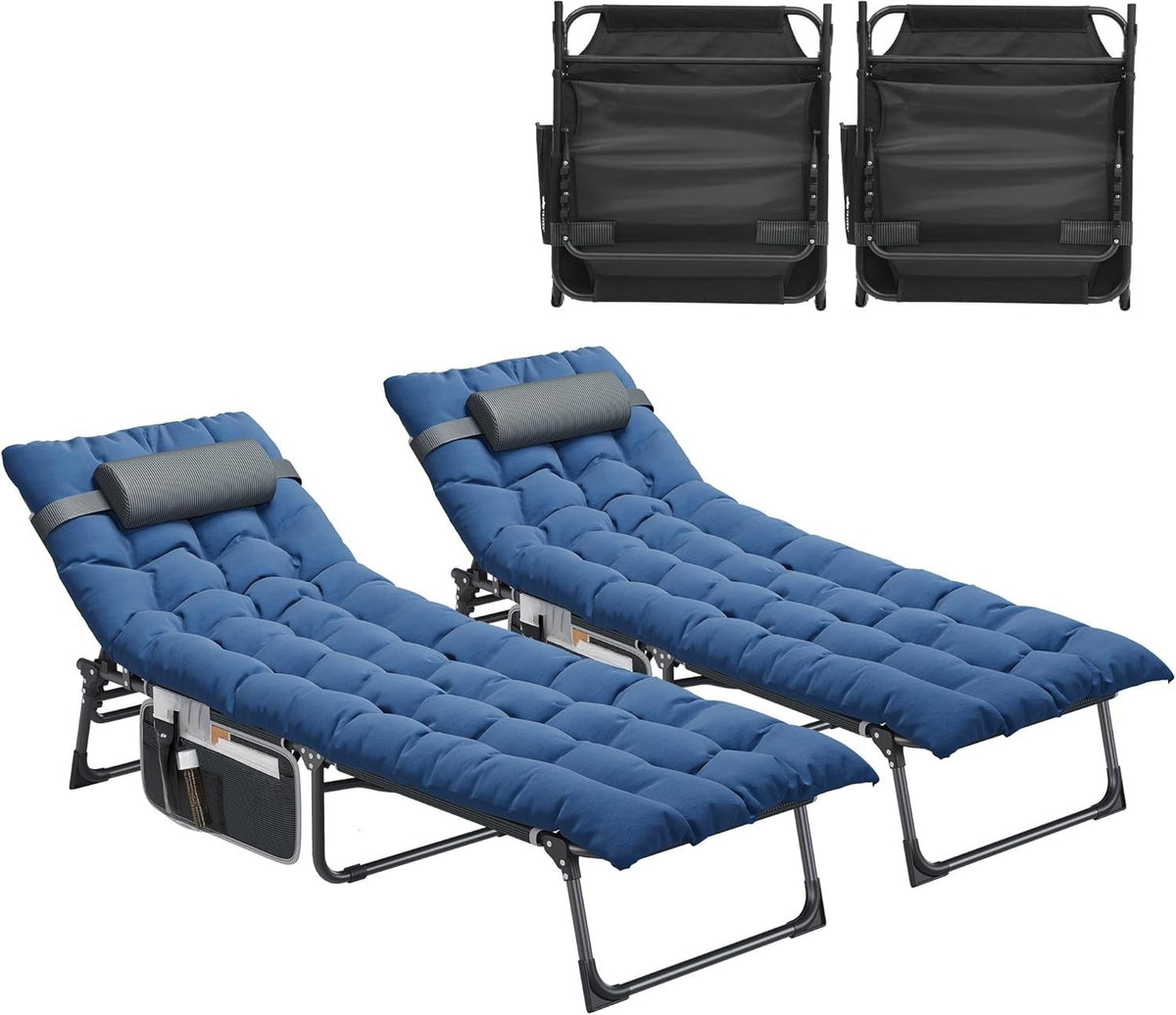 Adjustable Outdoor Sun Lounger Set with Cushions & Headrest - Garden Patio