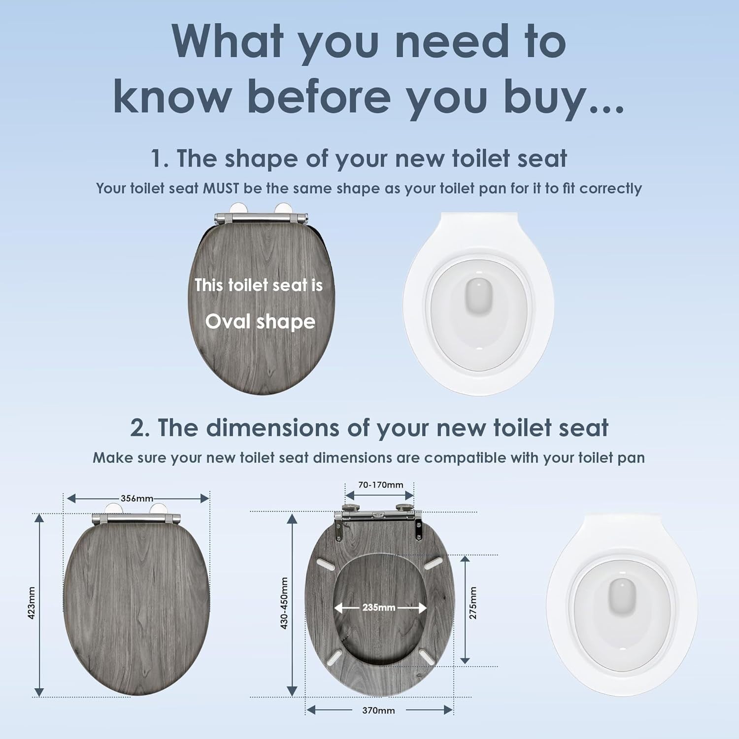 Grey Oak Effect Toilet Seat Soft Close MDF Quick Release Universal Fit 42x36cm