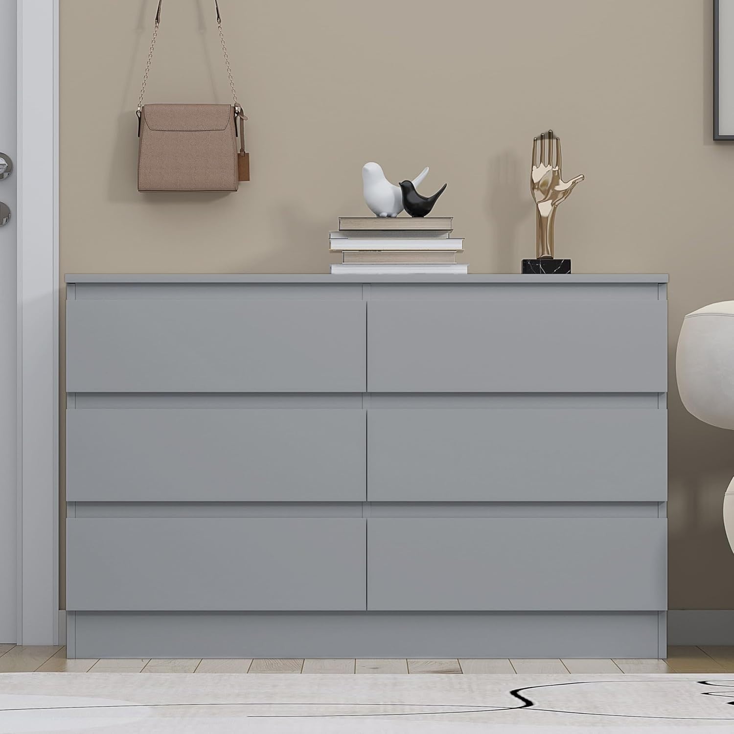 Grey 6 Drawer Chest Dresser Unit Bedroom Storage Cabinet Modern MDF