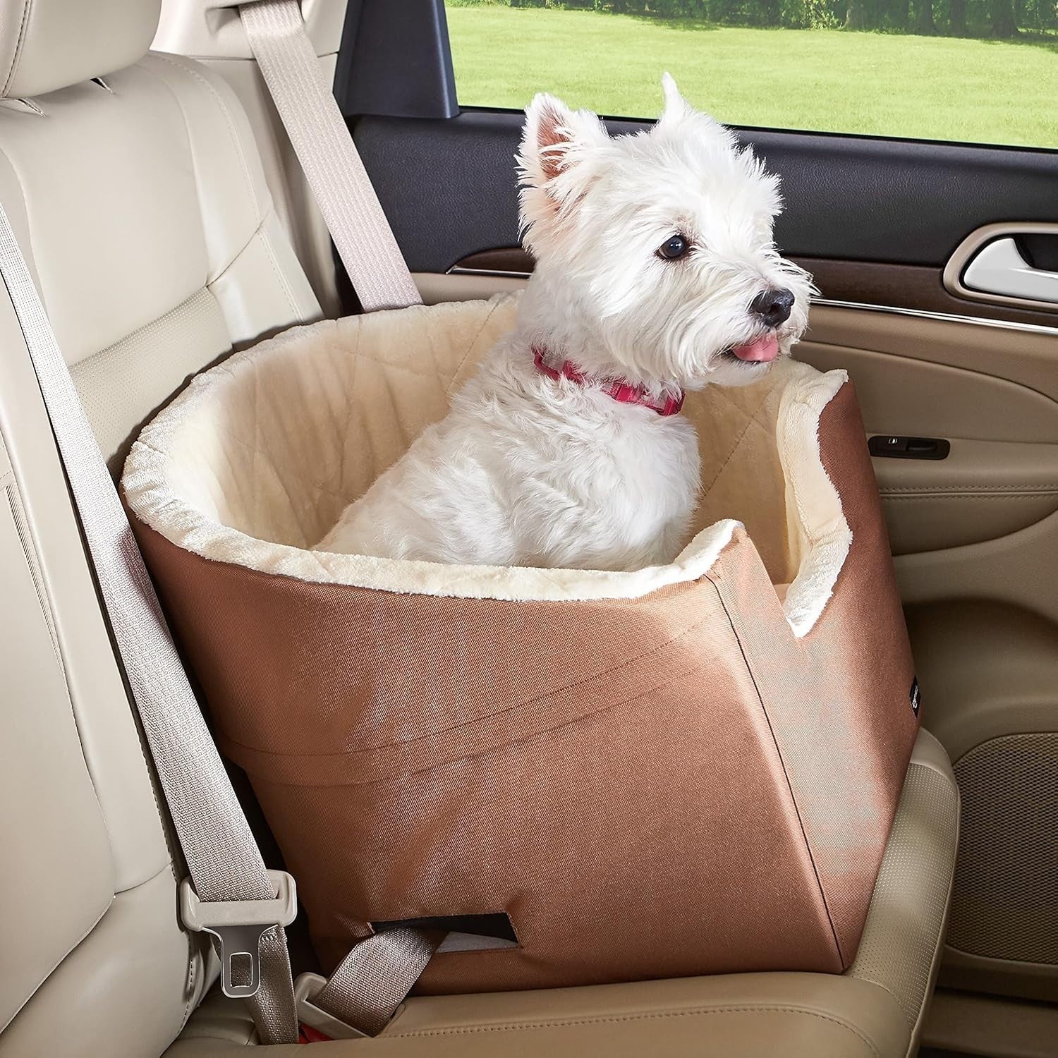Dog Car Booster Seat Elevated Pet Travel Bed Washable Beige 47cm