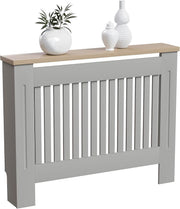 Medium Olive Grey Radiator Cover Cabinet MDF Slatted Grill with Wood Top Shelf