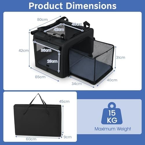 Foldable Pet Carrier Bag with Mesh, Cushion & Extendable Travel Space
