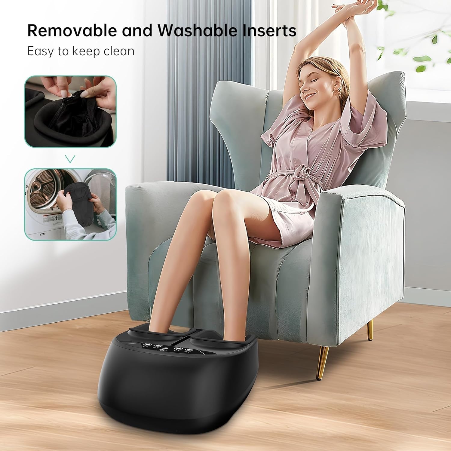 Electric Foot Massager Heat Compression Deep Kneading Vibration Pain Relief