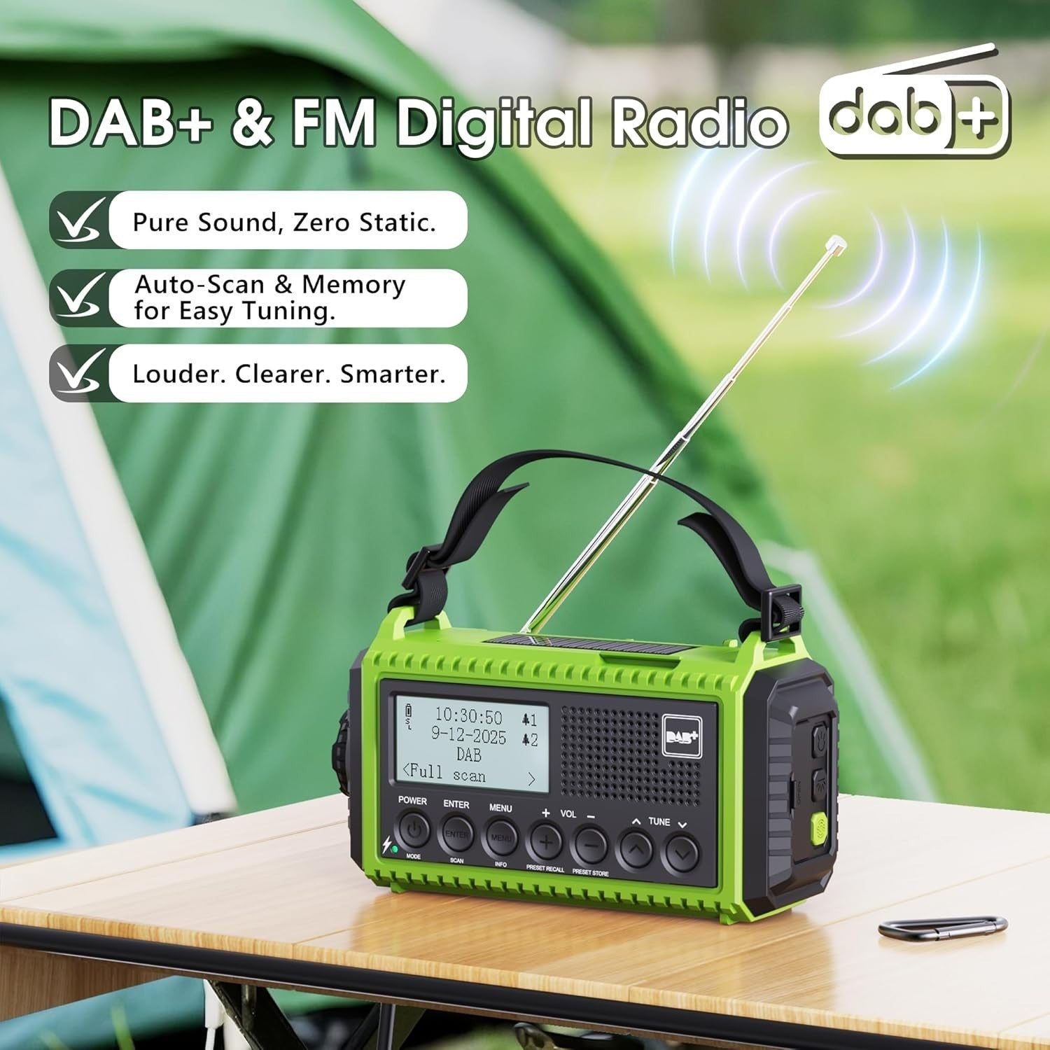 Yellow Wind Up Solar Radio DAB, FM 5000mAh Power Bank Flashlight SoS