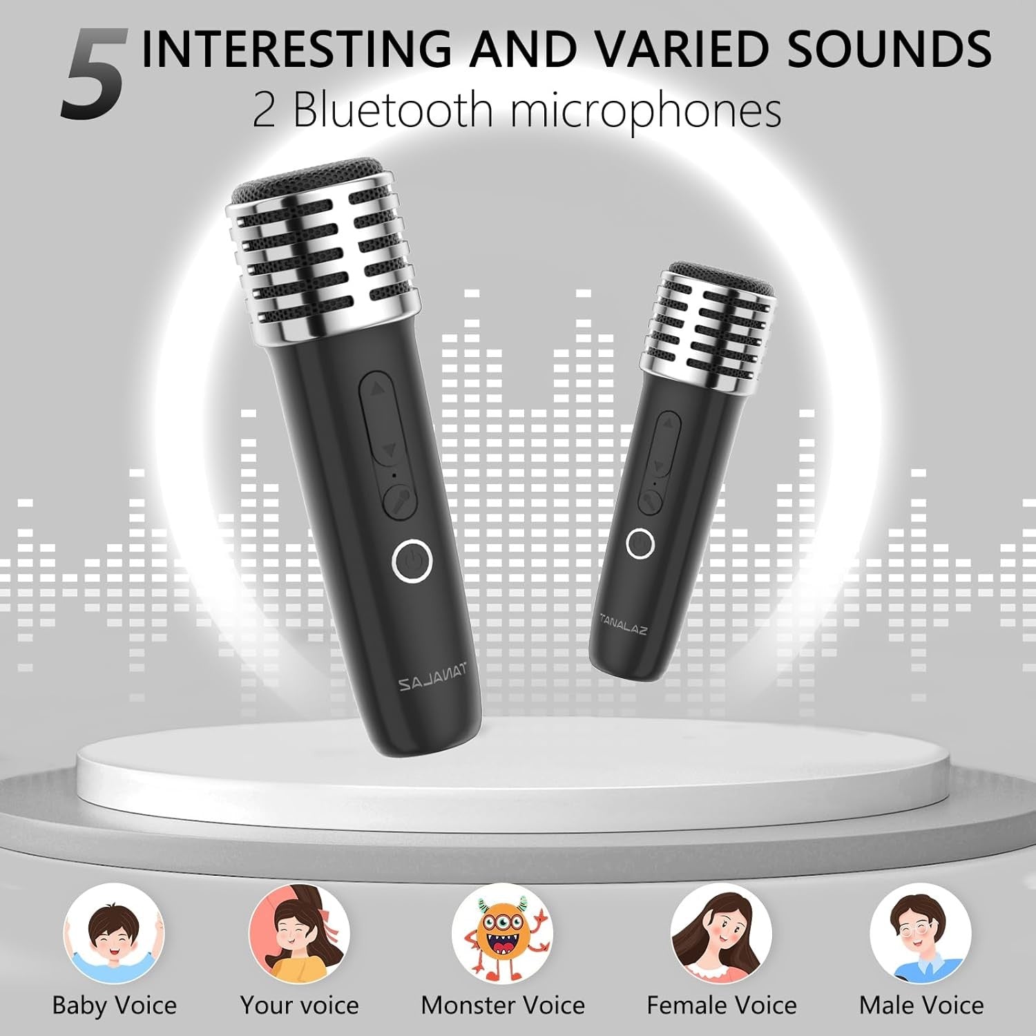 Kids Karaoke Machine 2 Wireless Mics LED Lights Blue Bluetooth