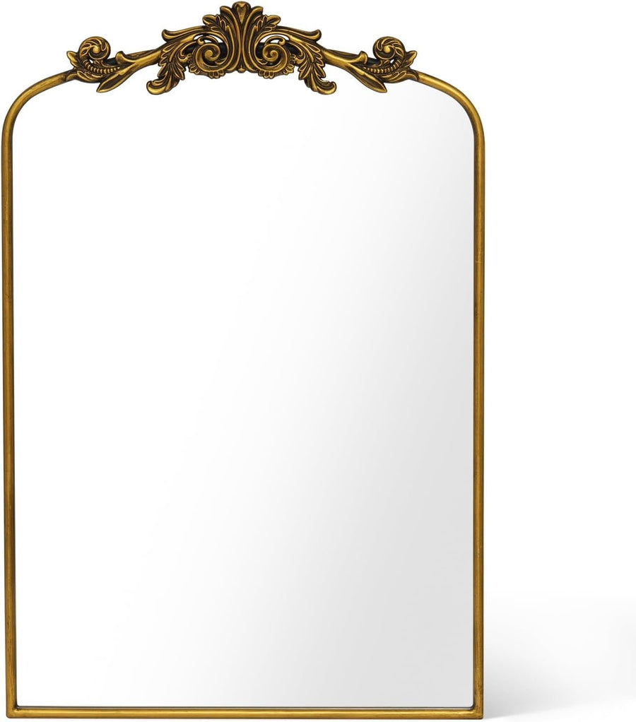 Vintage Gold Baroque Round Wall Mirror 90x60cm Arched Frame Decor