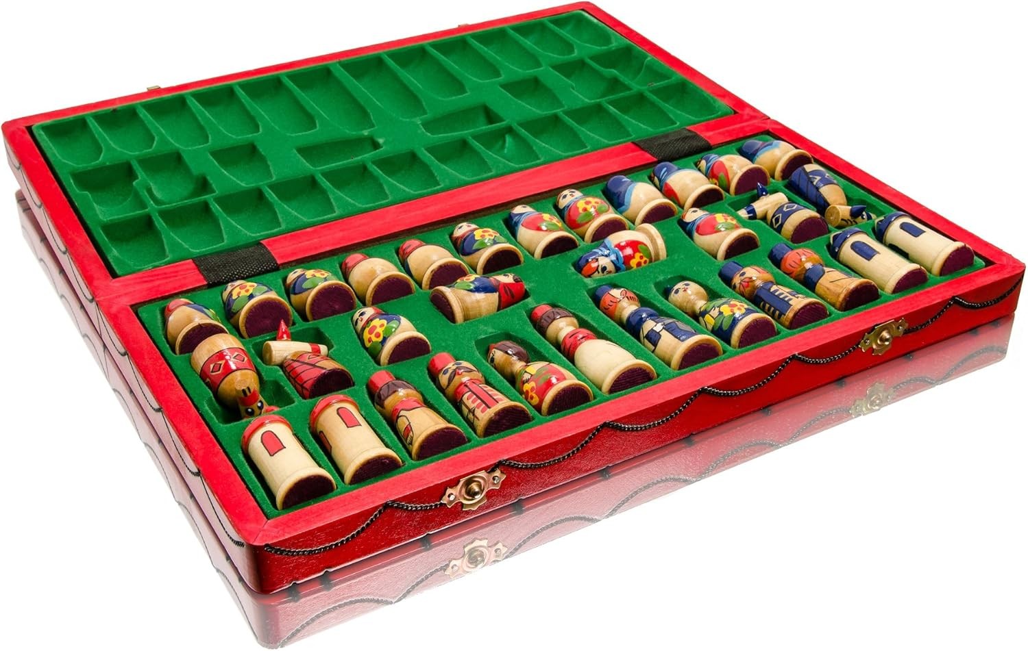Hand-Painted Wooden Chess Set 42cm Foldable Board Matryoshka Luxury Gift