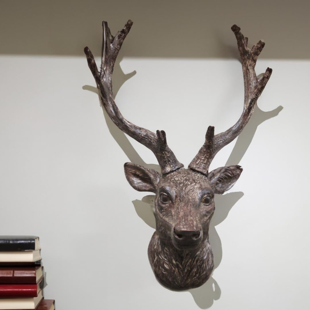 Large Wall Mounted Stag Head Sculpture 47cm Resin Deer Ornament Rustic