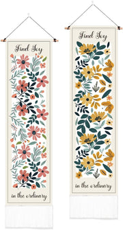2-Pack Boho Pink & Yellow Floral Tapestry 52"x13" Vertical Decor