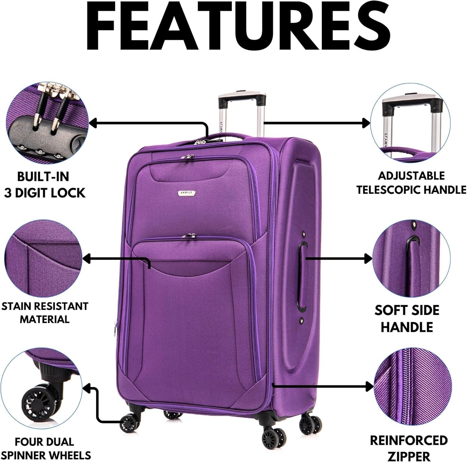 32” Extra Large Lightweight Expandable 4 Wheel Travel Suitcase Lock Purple