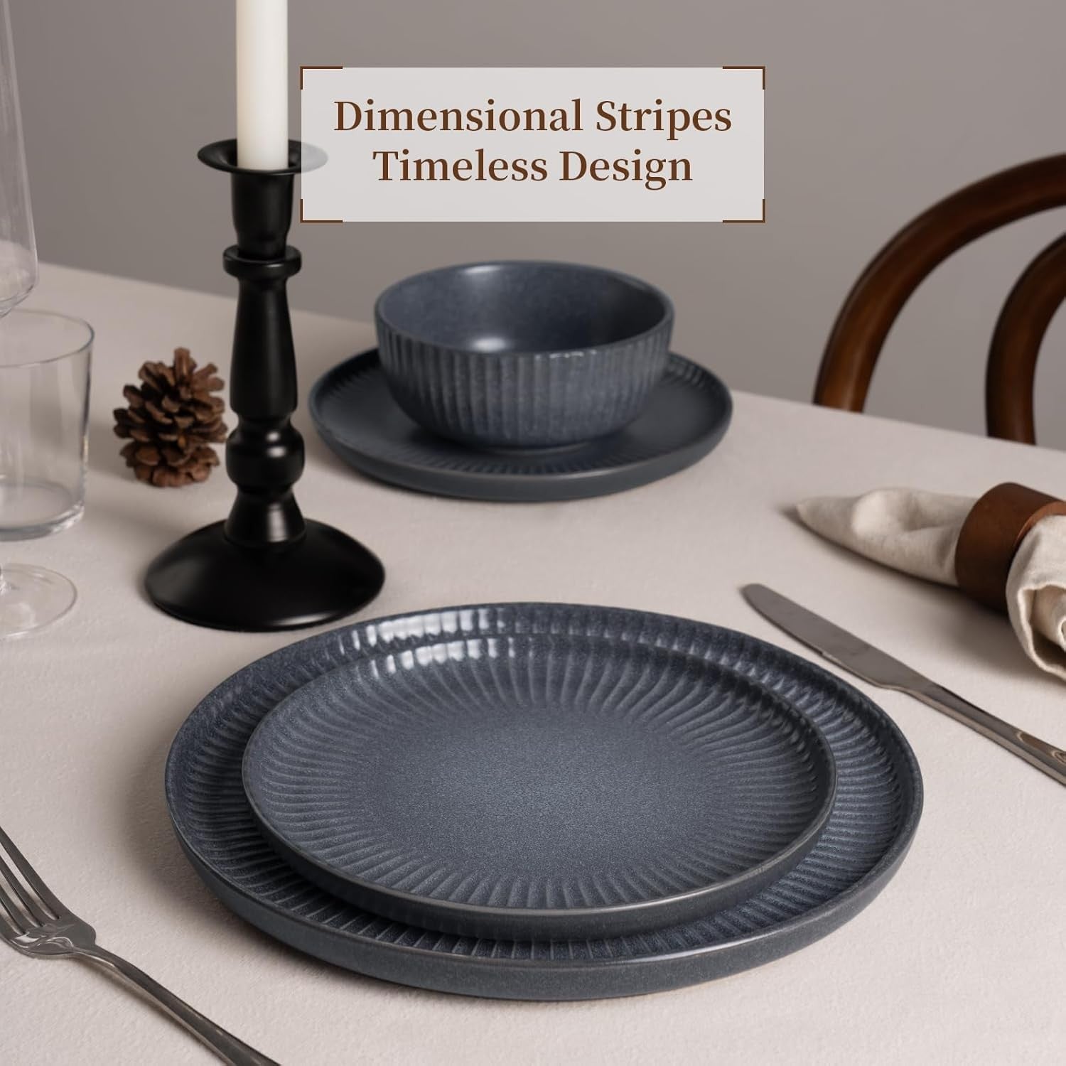 18 Piece Stoneware Dinner Set Plates Bowls Reactive Glaze Dishwasher Safe