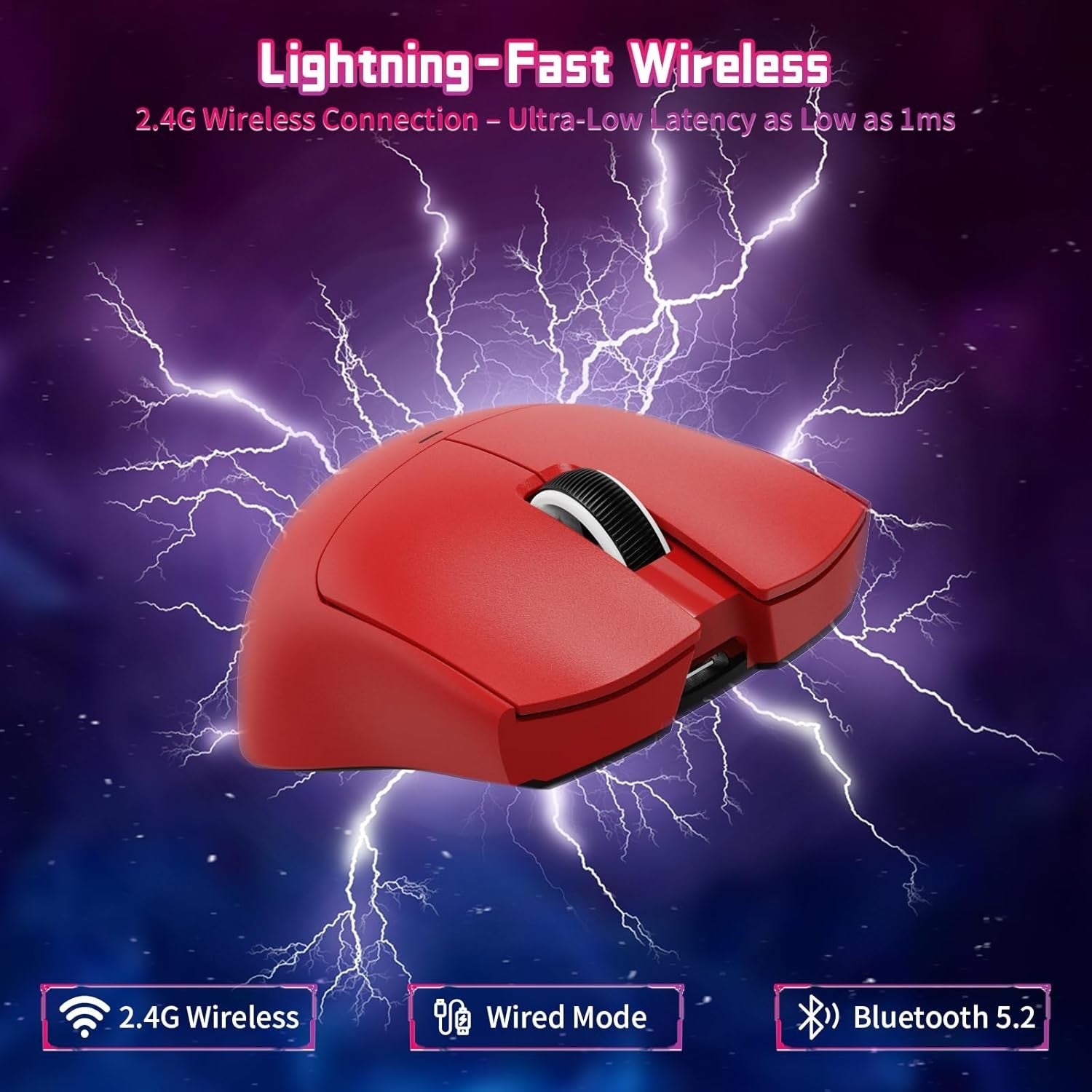 Wireless Gaming Mouse 22000 DPI 65H BT 2.4G USB Red