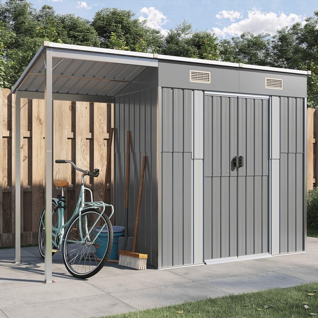 Metal Garden Shed 277x110.5x181cm Outdoor Tool Storage Extended Roof