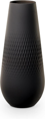 Tall Black Porcelain Vase Modern Textured Floor Table Home Decor 26cm