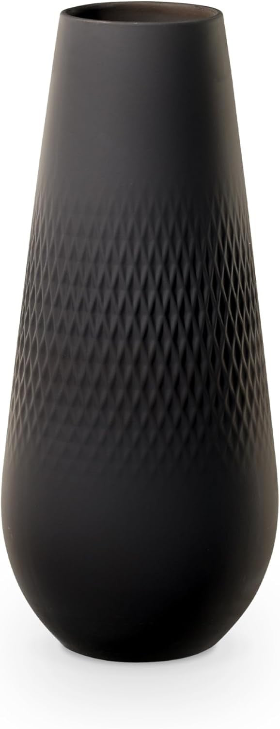 Tall Black Porcelain Vase Modern Textured Floor Table Home Decor 26cm