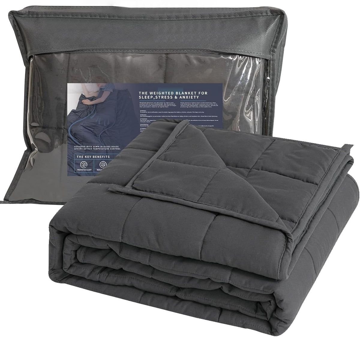 Weighted Blanket for Adults - Grey - 6kg 150x200cm - Sleep & Stress Relief