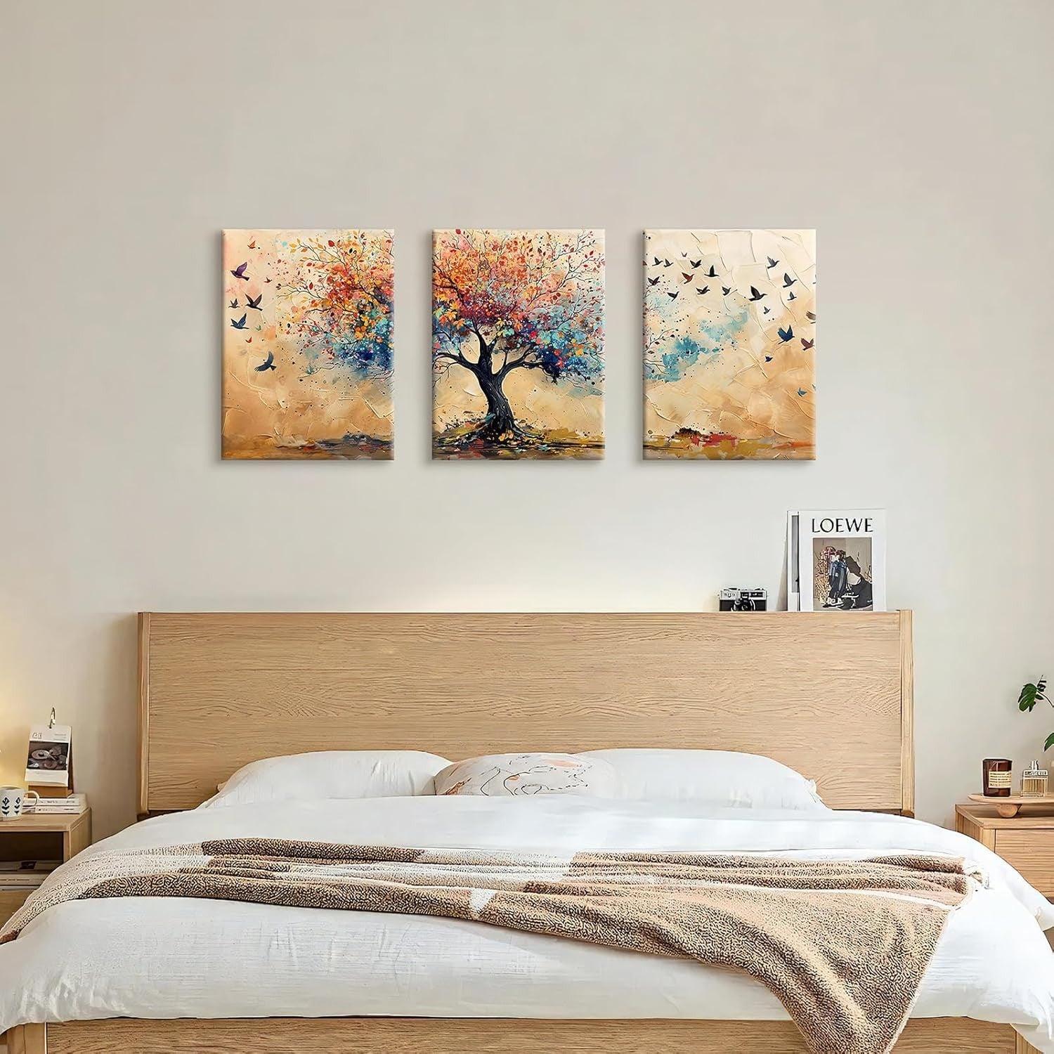 Set of 3 Tree of Life Canvas Wall Art 30x40cm Framed Modern Decor