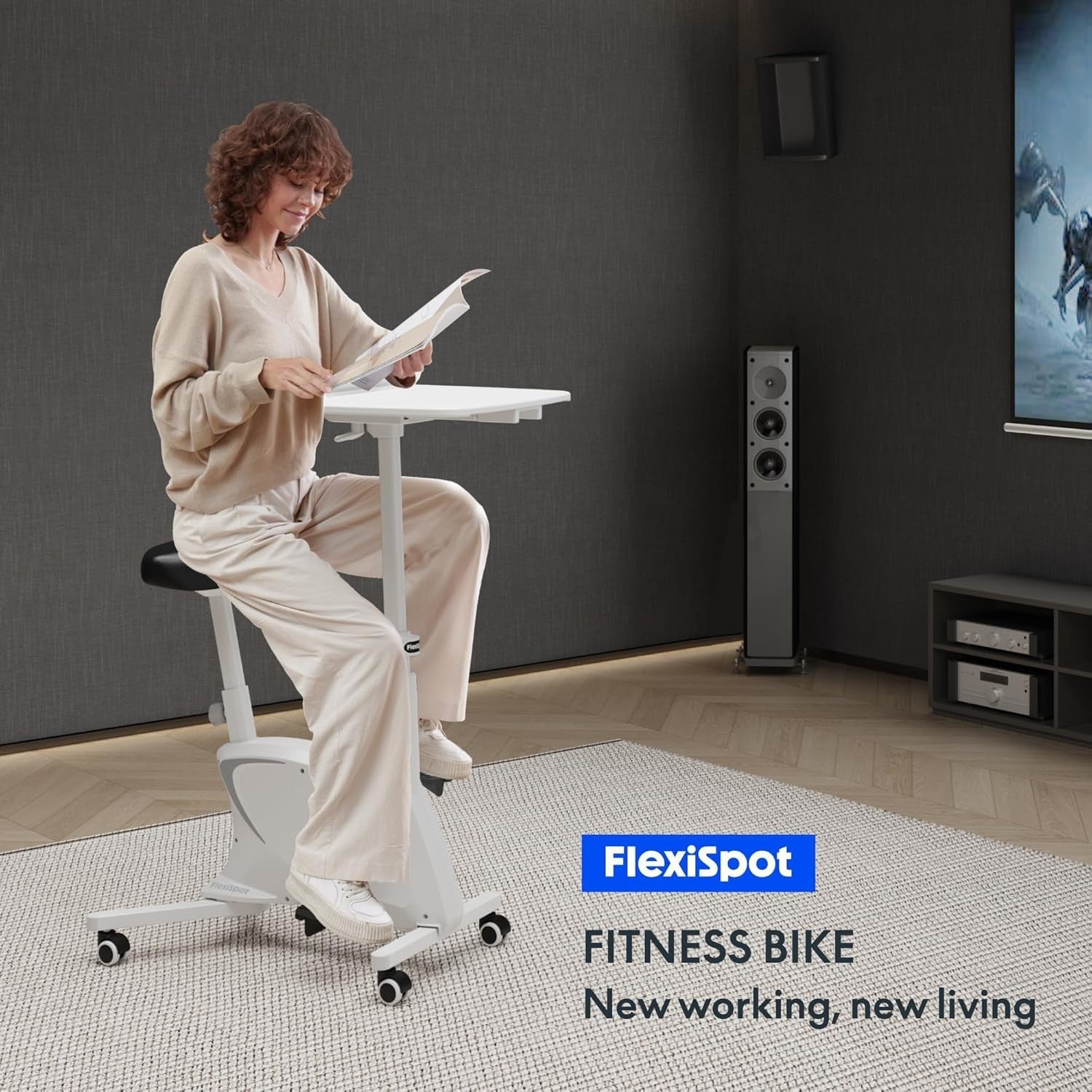 3-in-1 Indoor Desk Exercise Bike w/ Adjustable Seat, Quiet Pedals & Workstation