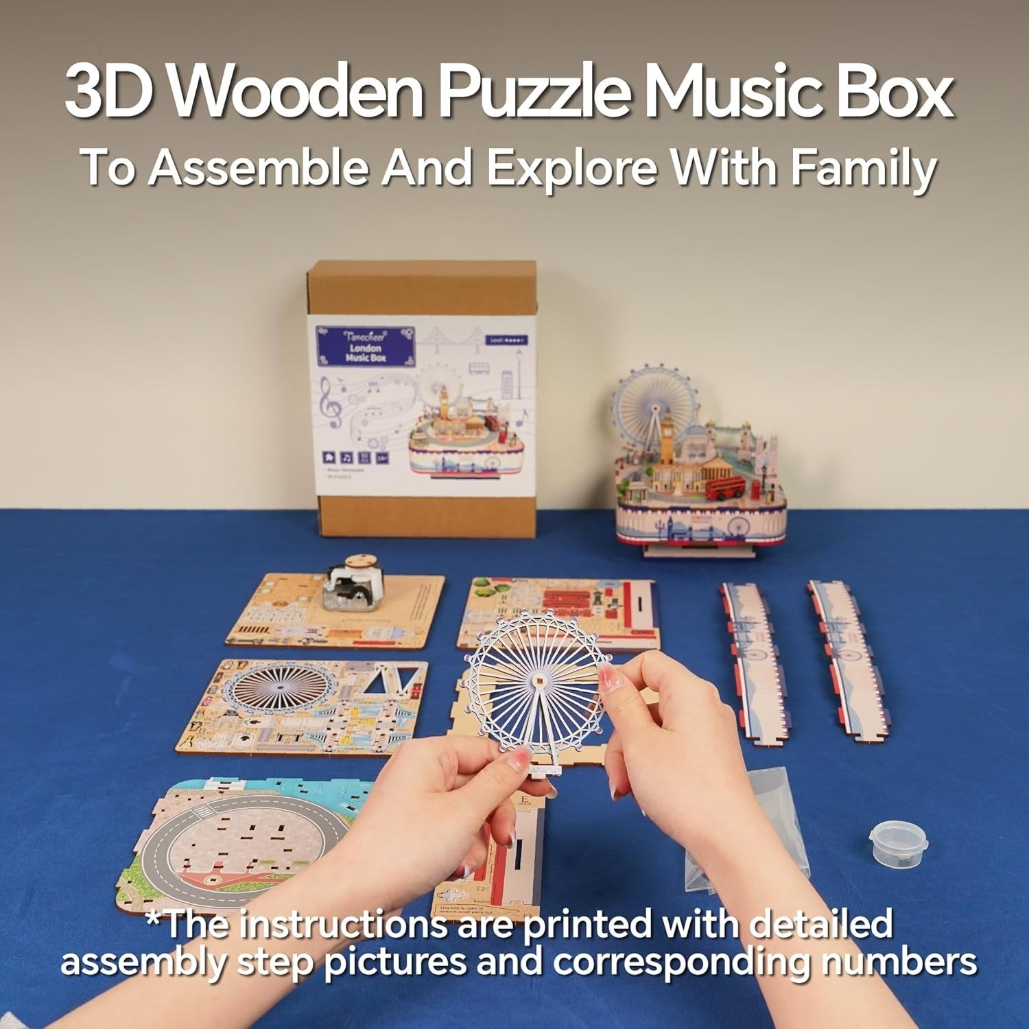 London Music Box 3D Wooden Puzzle DIY Rotating Model Kit Decor Gift