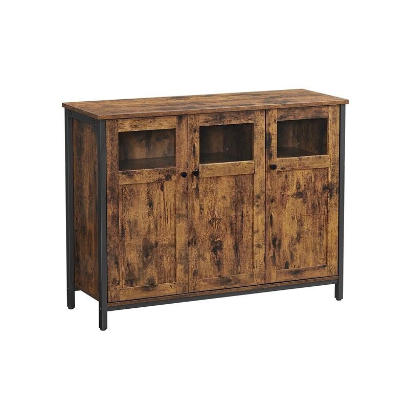 Rustic Sideboard Storage Cabinet with Glass Doors Industrial Buffet Unit