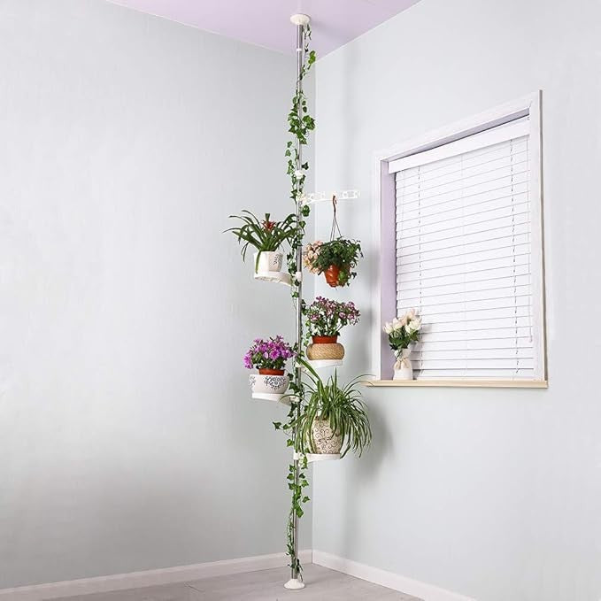 Adjustable 5 Tier Indoor Plant Stand Tension Pole Floor to Ceiling Rack Space